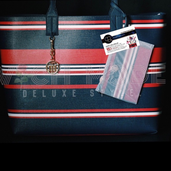 TOMMY HILFIGER TALIA TOTE RACING WITH POUCH, NWT - Picture 5 of 8